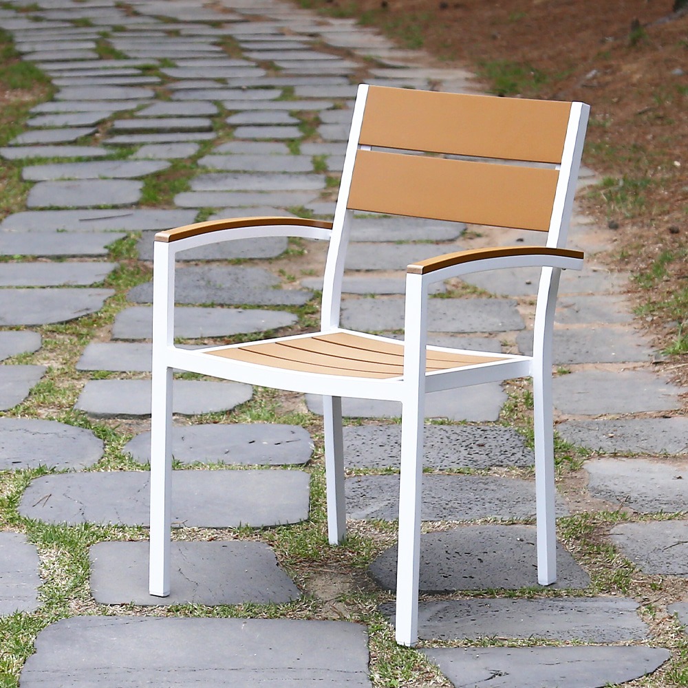 영가구[B급상품] 넬프 에버그린 암체어 알루미늄 수지목 테라스 카페 야외 의자