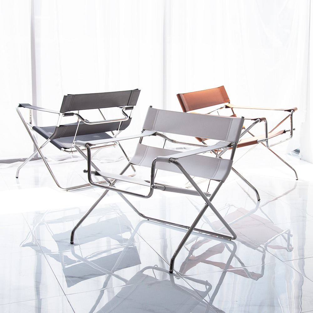 영가구셀도 가죽 철제 접이식 폴딩 미드센추리모던 인테리어 디자인 카페 바실리 암 체어 의자