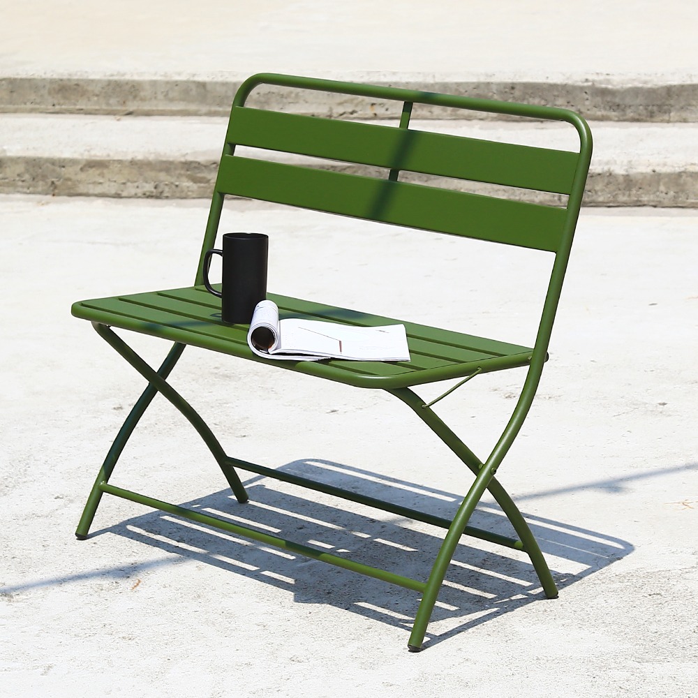 영가구[B급상품] 바젤 야외 철제 접이식 카페 테라스 2인용 벤치 의자